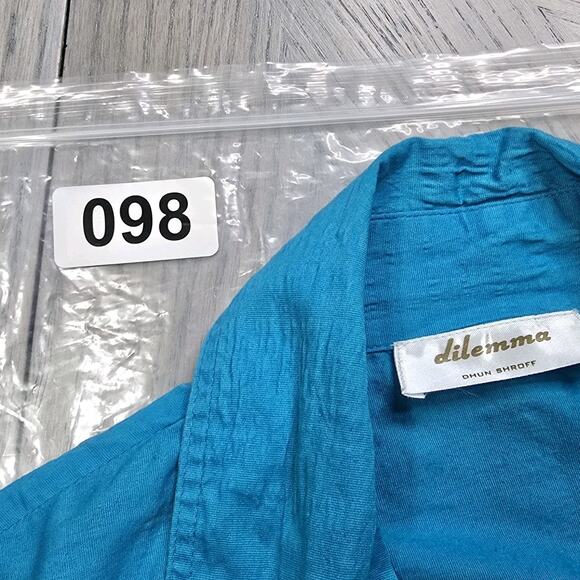 Dilemma Dhun Shroff Turquoise Art-To-Wear Textured Cotton Blend Shirt Lagenlook - Picture 13 of 13